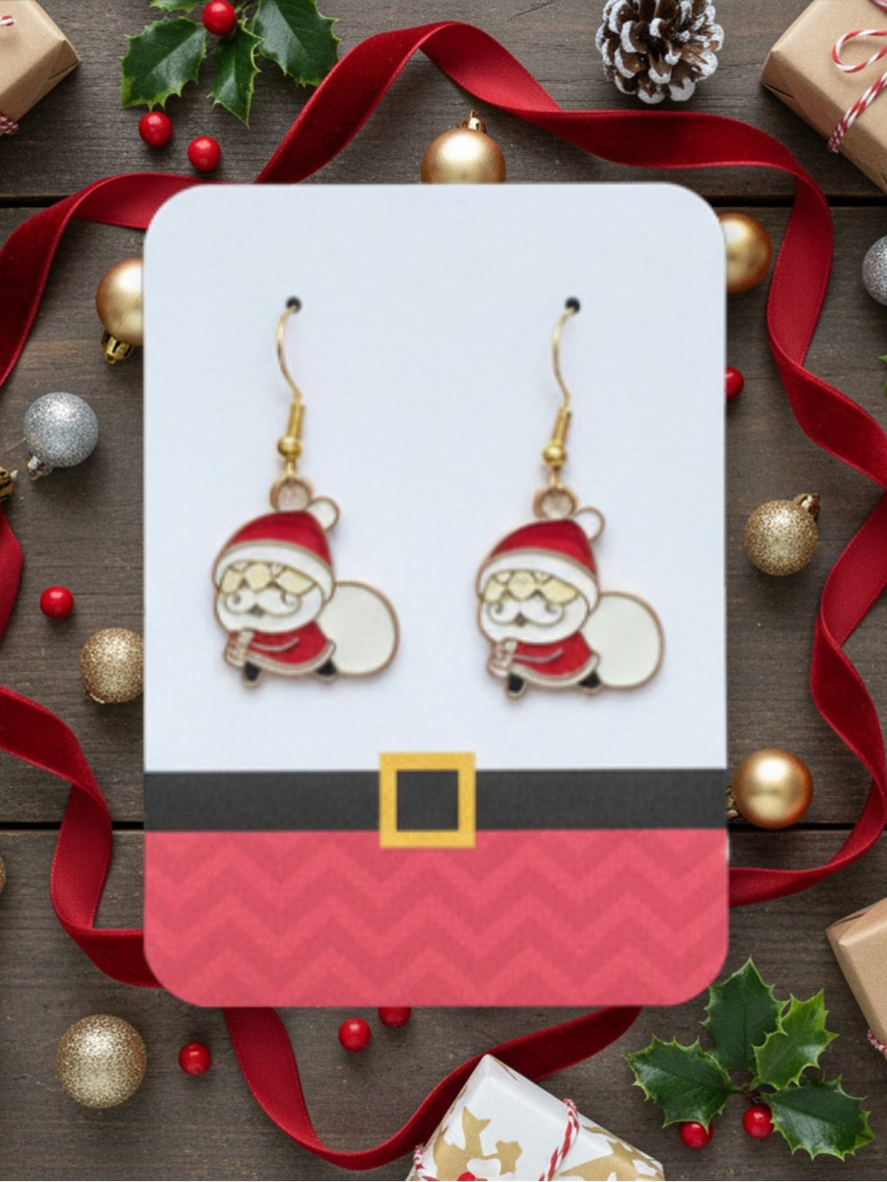 New Handmade Santa Dangle Earrings (1.75” long x 0.8” wide) (Version 2)